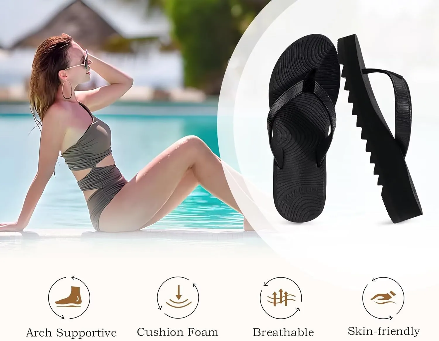 KuaiLu Women’s Flip Flops Ladies Yoga Mat Platform Thong Sandals Dressy Womans Lightweight Summer Slip On Beach Flip Flop Sandles, Soft Cushion Footbed, Arch Support