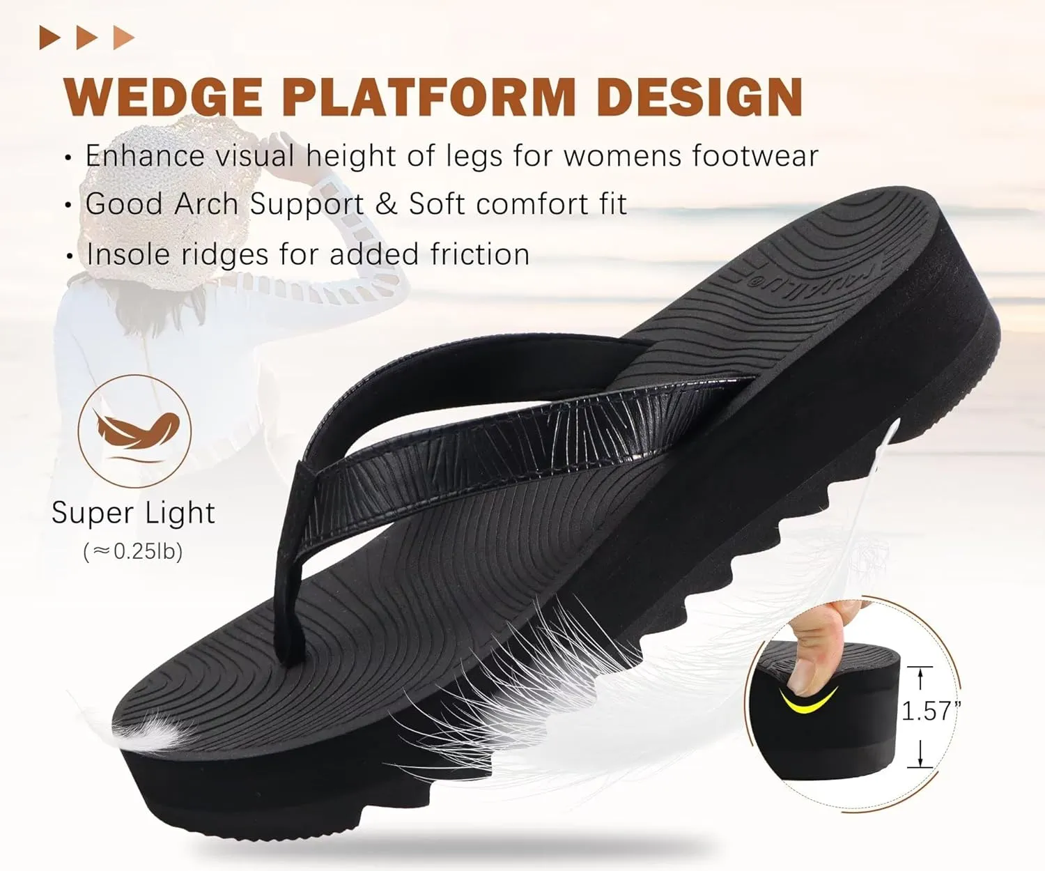 KuaiLu Women’s Flip Flops Ladies Yoga Mat Platform Thong Sandals Dressy Womans Lightweight Summer Slip On Beach Flip Flop Sandles, Soft Cushion Footbed, Arch Support