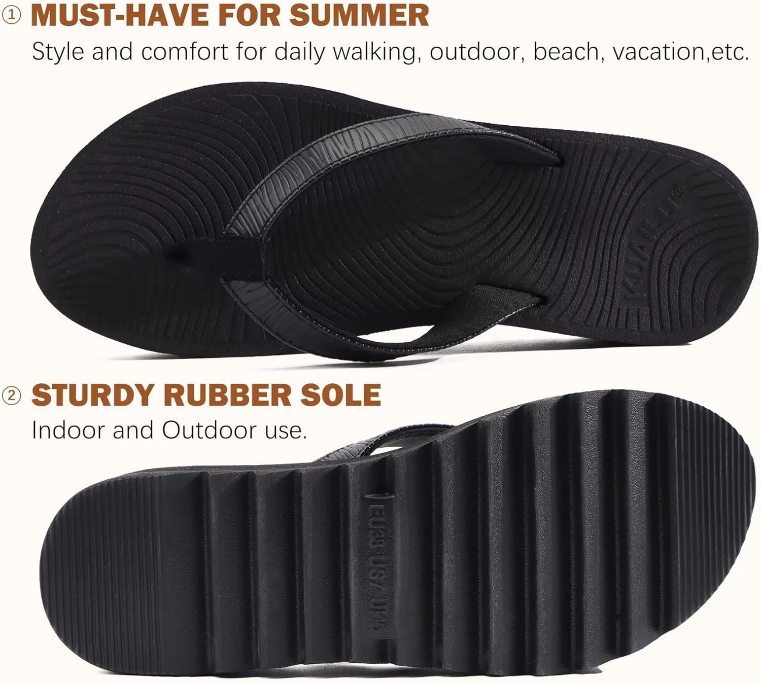 KuaiLu Women’s Flip Flops Ladies Yoga Mat Platform Thong Sandals Dressy Womans Lightweight Summer Slip On Beach Flip Flop Sandles, Soft Cushion Footbed, Arch Support