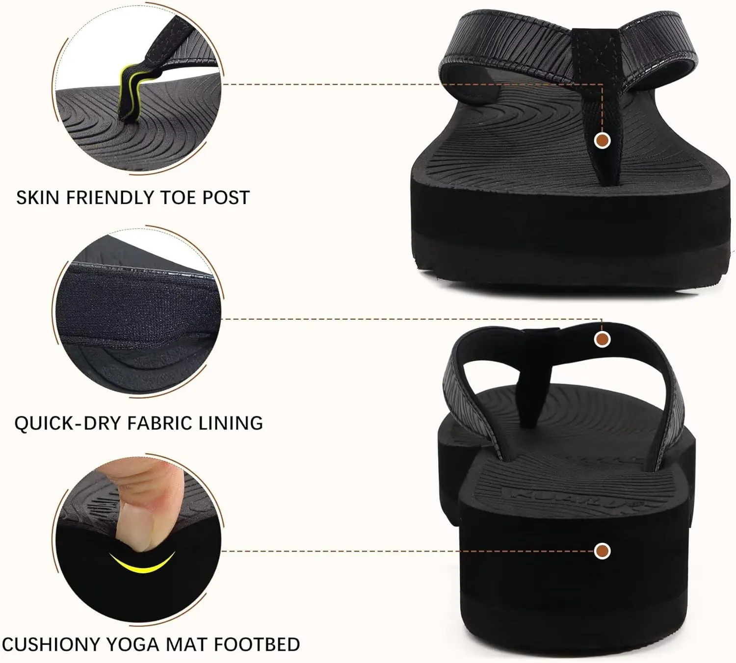 KuaiLu Women’s Flip Flops Ladies Yoga Mat Platform Thong Sandals Dressy Womans Lightweight Summer Slip On Beach Flip Flop Sandles, Soft Cushion Footbed, Arch Support