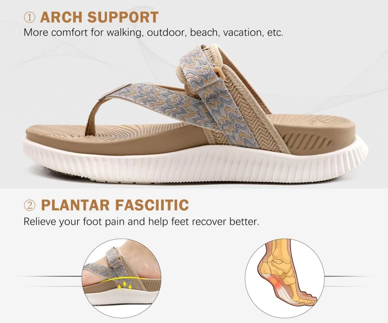 KuaiLu Womens Flip Flops With Arch Support Adjustable Thick Athletic Cushion Recovery Walking Sandals For Woman Ladies Fashion Comfortable Flip-Flop Slides, Water Resistant & Lightweight