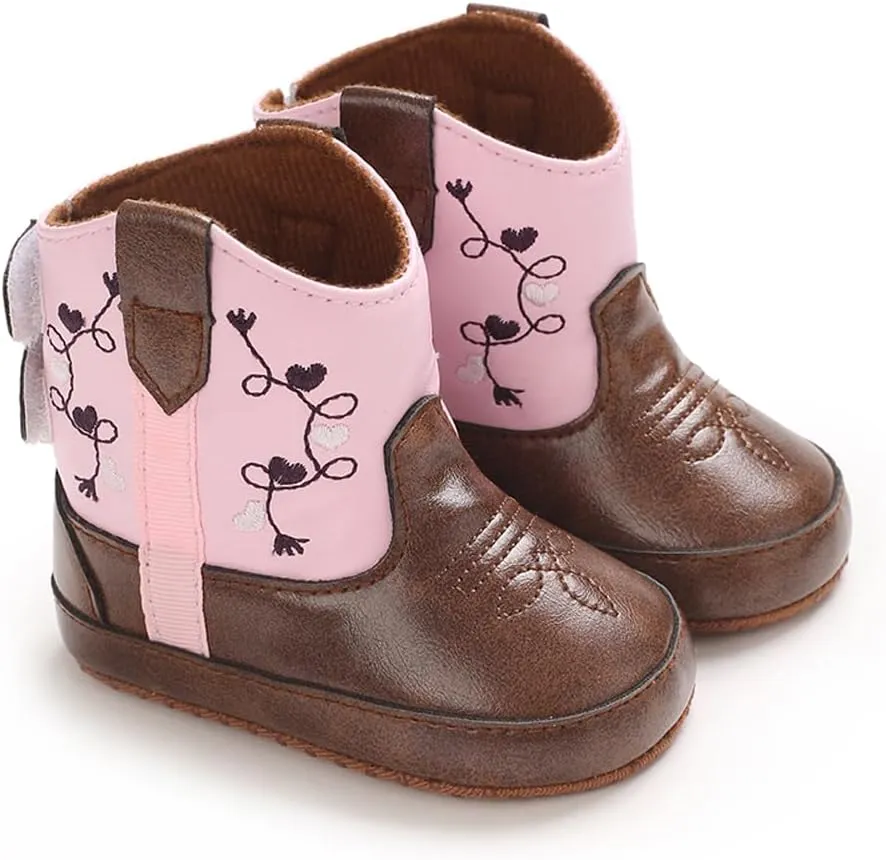 Kuner Baby Cowboy Boots Western Boots Toddler Cowboy Bootie Soft Sole Non-Slip Crib Shoes for Infant Boys Girls0-18 Months