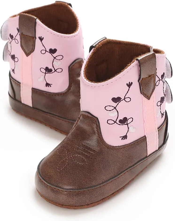 Kuner Baby Cowboy Boots Western Boots Toddler Cowboy Bootie Soft Sole Non-Slip Crib Shoes for Infant Boys Girls0-18 Months
