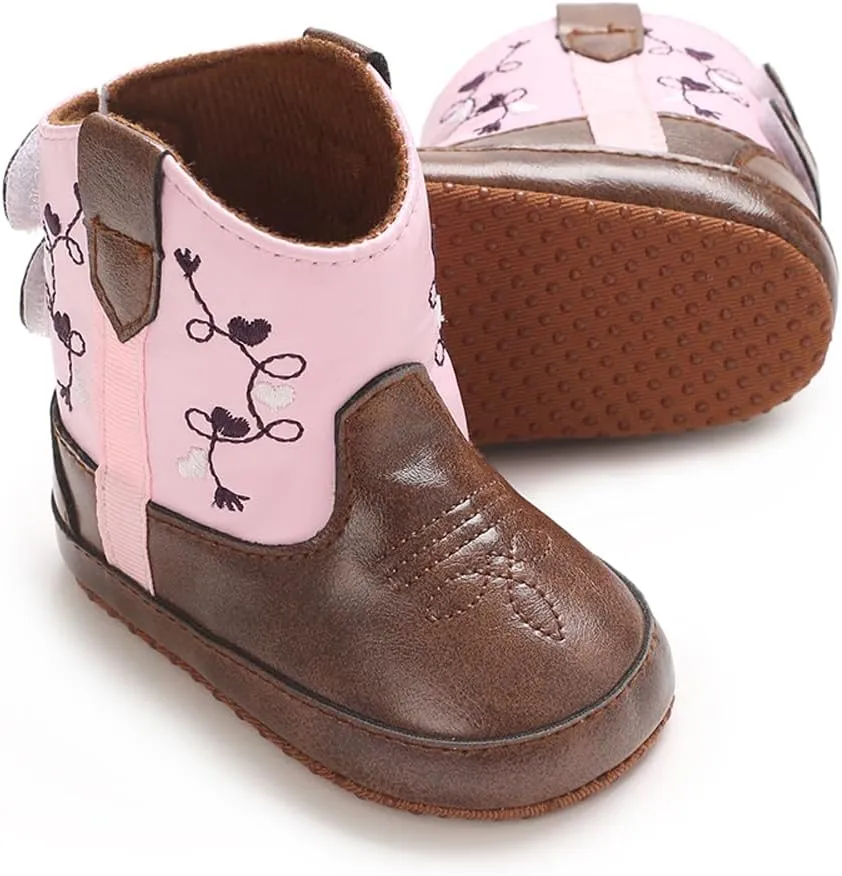Kuner Baby Cowboy Boots Western Boots Toddler Cowboy Bootie Soft Sole Non-Slip Crib Shoes for Infant Boys Girls0-18 Months