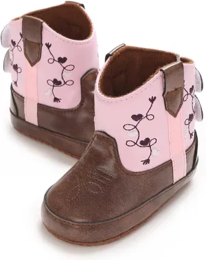 Kuner Baby Cowboy Boots Western Boots Toddler Cowboy Bootie Soft Sole Non-Slip Crib Shoes for Infant Boys Girls0-18 Months