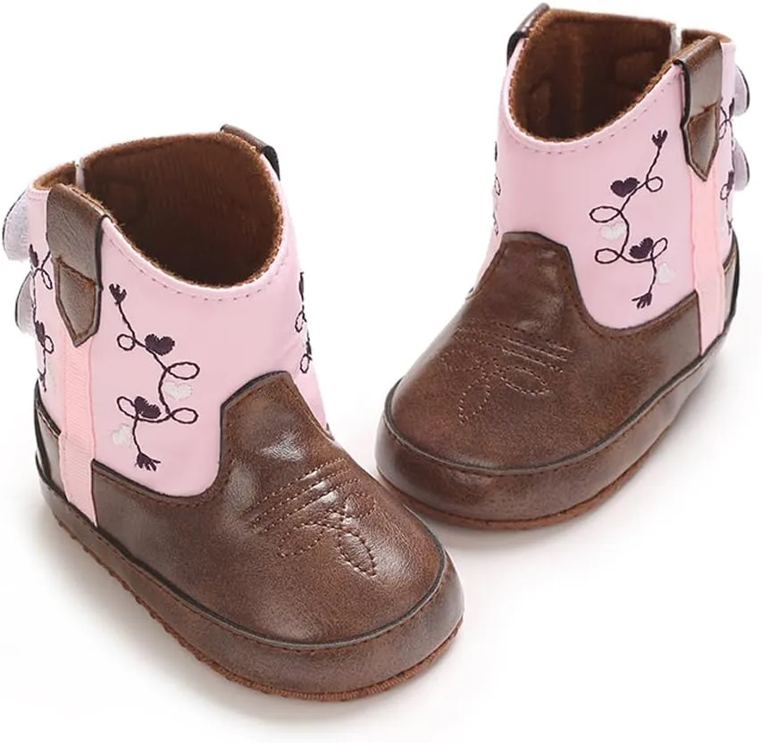 Kuner Baby Cowboy Boots Western Boots Toddler Cowboy Bootie Soft Sole Non-Slip Crib Shoes for Infant Boys Girls0-18 Months