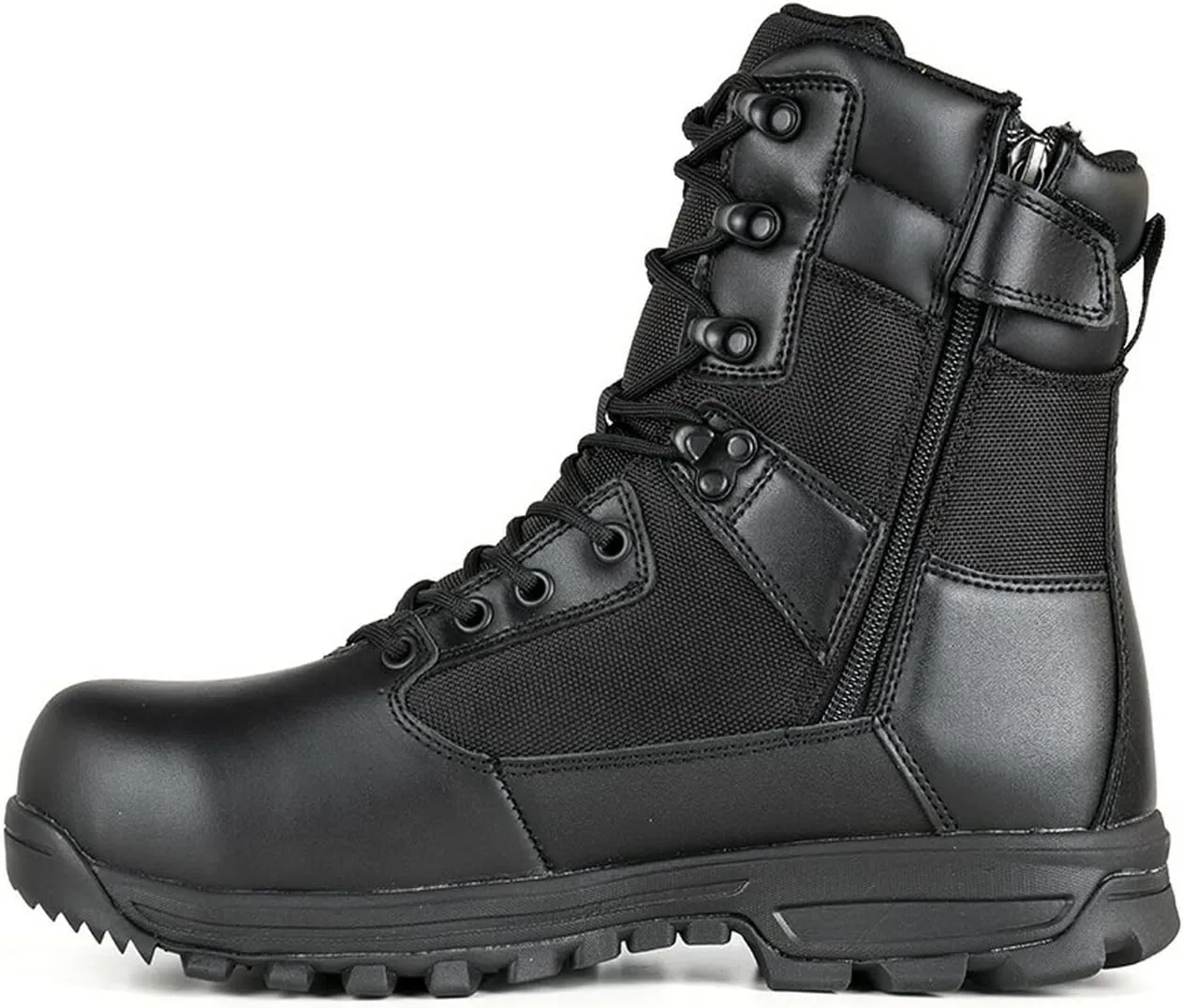 LAPG Men’s Sector 8” Waterproof Side-Zip Duty Boots, Breathable & Comfortable Tactical Hiking Combat Shoes for Men, Black