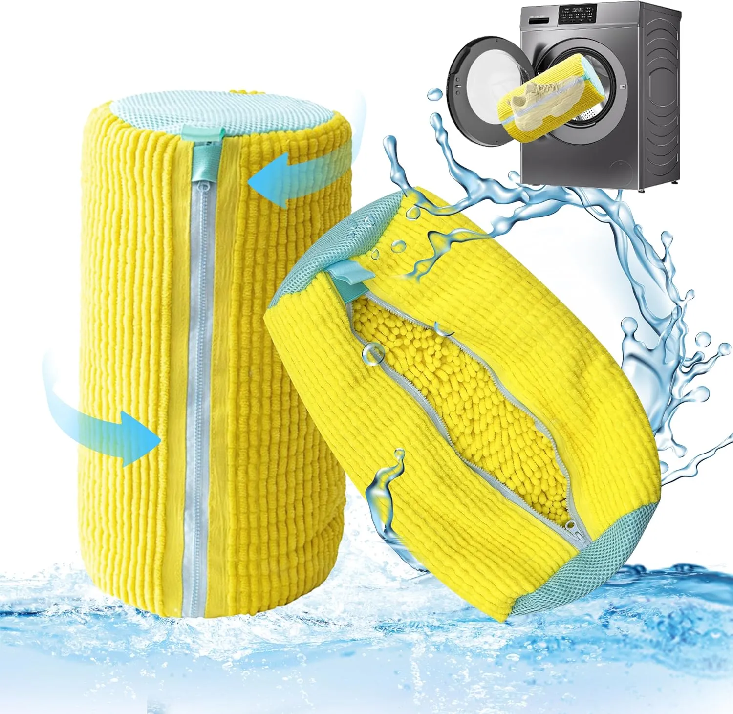 Laundry Shoe Bag With Upgrated Zipper, 2 Packs Shoe Washing Bag, Sturdy and Reusable, Suit to Various Shoes, Yellow