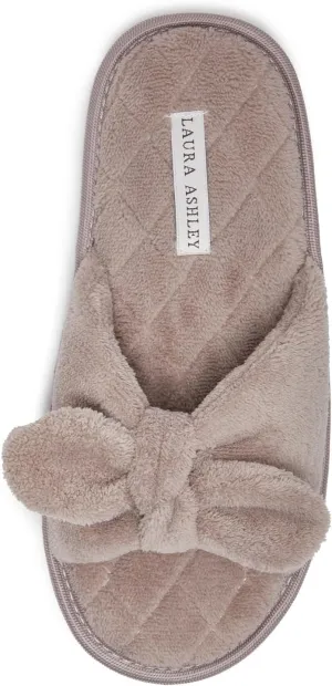 Laura Ashley Ladies Open Toe Spa Slippers with Bow and Memory Foam Insole