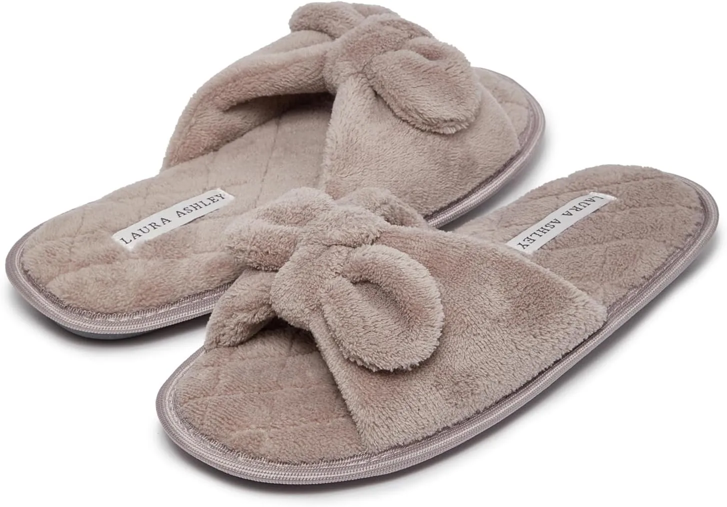 Laura Ashley Ladies Open Toe Spa Slippers with Bow and Memory Foam Insole