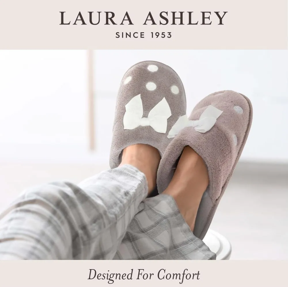 Laura Ashley Women's Slippers, Plush Faux Fur Memory Foam Scuff Slide Slippers, Heart Slip On Slippers for Women - Ladies Indoor House/Bedroom Shoes