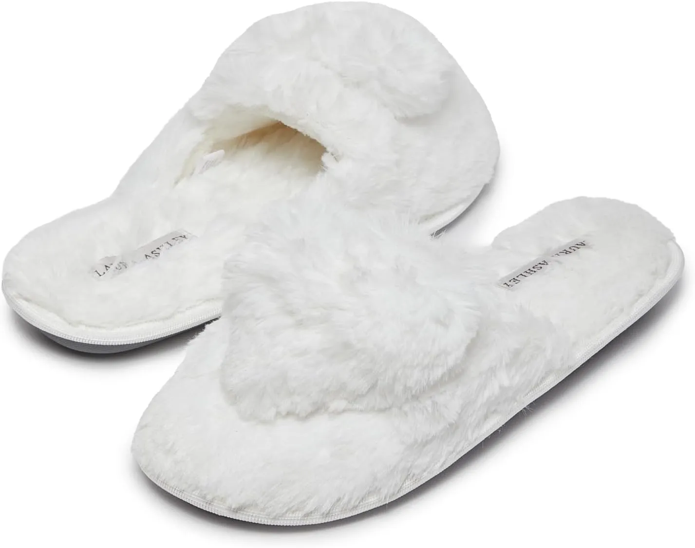 Laura Ashley Women's Slippers, Plush Faux Fur Memory Foam Scuff Slide Slippers, Heart Slip On Slippers for Women - Ladies Indoor House/Bedroom Shoes