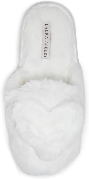 Laura Ashley Women's Slippers, Plush Faux Fur Memory Foam Scuff Slide Slippers, Heart Slip On Slippers for Women - Ladies Indoor House/Bedroom Shoes