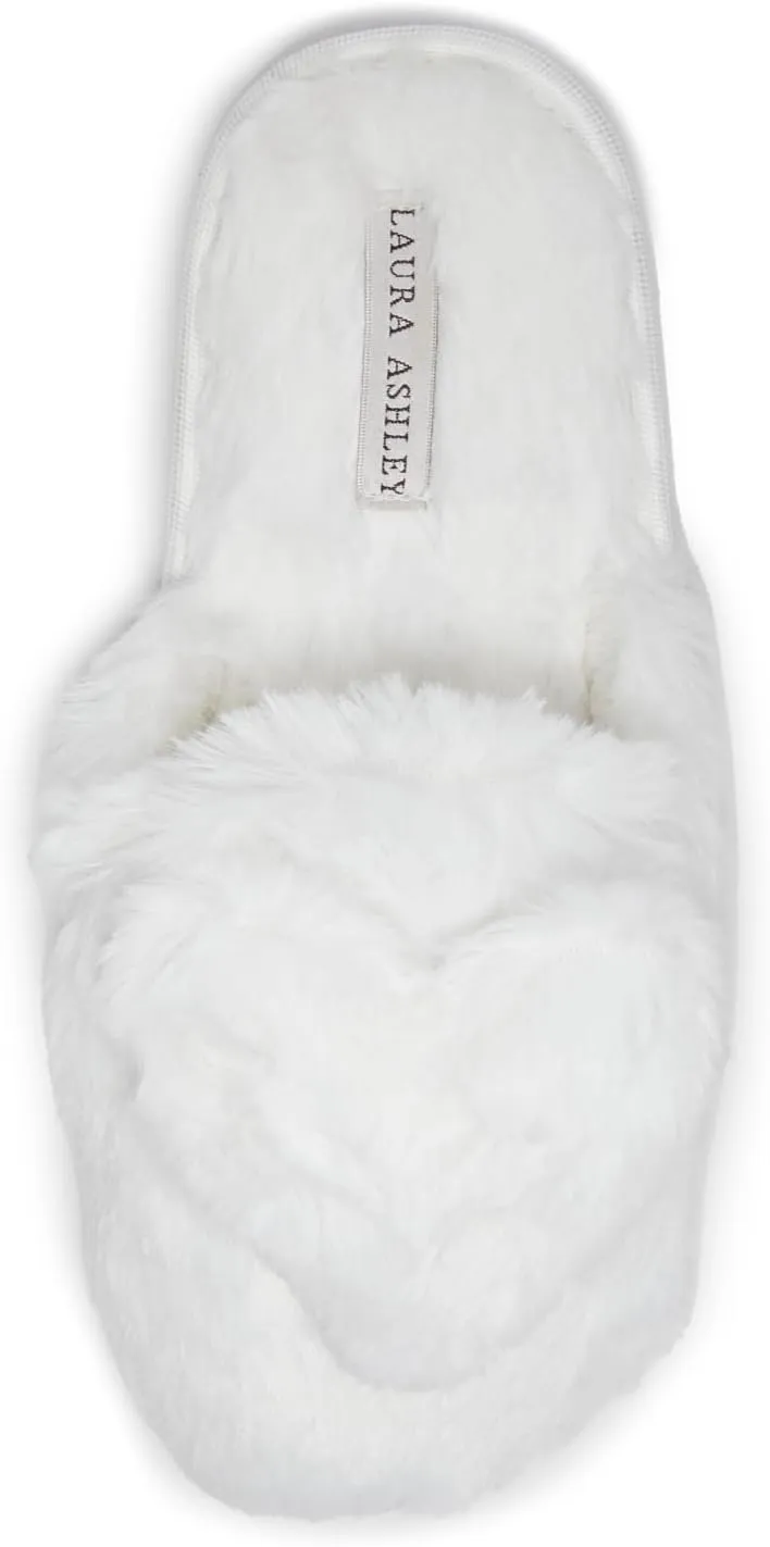 Laura Ashley Women's Slippers, Plush Faux Fur Memory Foam Scuff Slide Slippers, Heart Slip On Slippers for Women - Ladies Indoor House/Bedroom Shoes