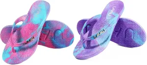 LAVAU Beach Flip Flops for Women 2 Pairs, Waterproof Non Slip Thong Sandals for Shower Beach Pool, 100% Recyclable