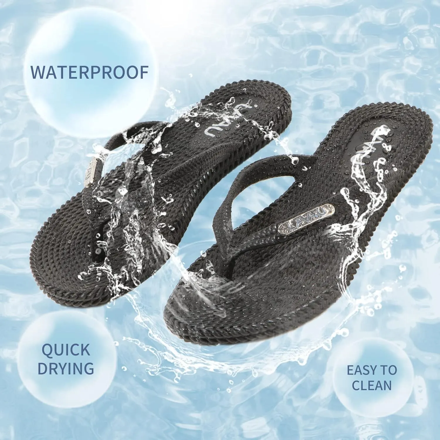 LAVAU Flip Flops for Women, Waterproof Non Slip Thong Sandals for Shower Beach Pool, Recyclable