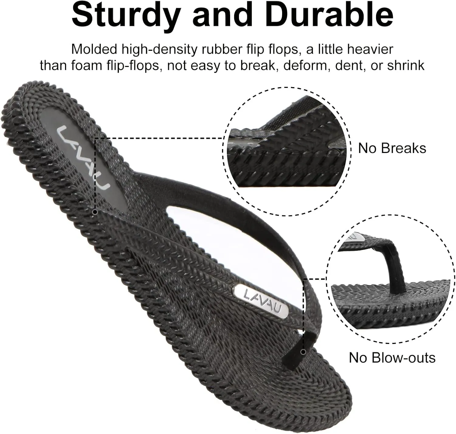 LAVAU Flip Flops for Women, Waterproof Non Slip Thong Sandals for Shower Beach Pool, Recyclable