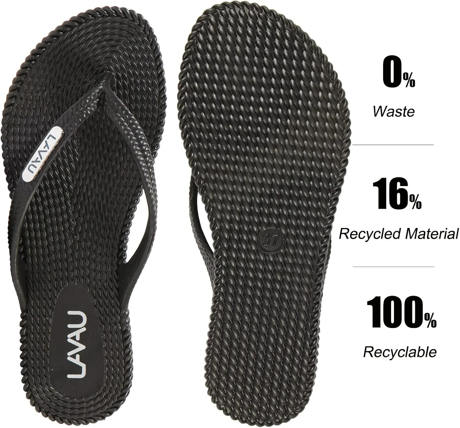 LAVAU Flip Flops for Women, Waterproof Non Slip Thong Sandals for Shower Beach Pool, Recyclable