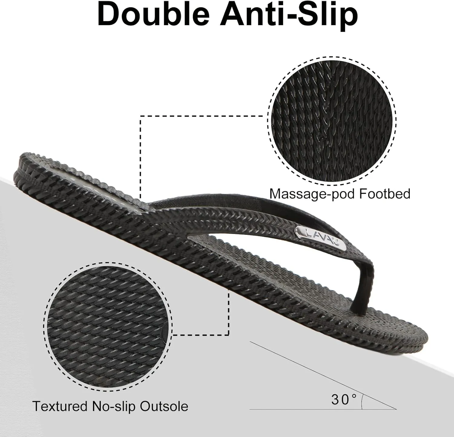 LAVAU Flip Flops for Women, Waterproof Non Slip Thong Sandals for Shower Beach Pool, Recyclable