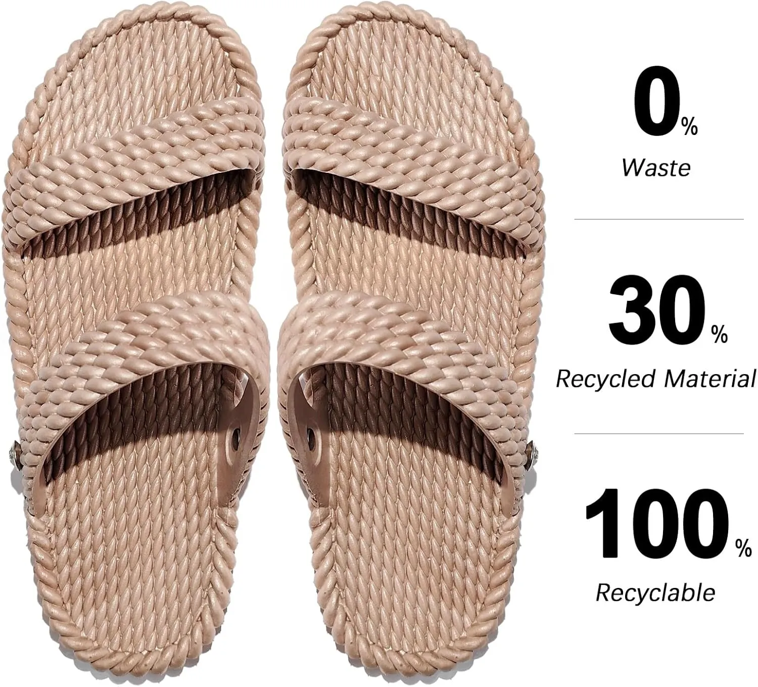 LAVAU Slide Sandals for Women, Slip-On Waterproof Slippers with Two Strap for Beach/Pool/Shower/Outdoor, Recyclable