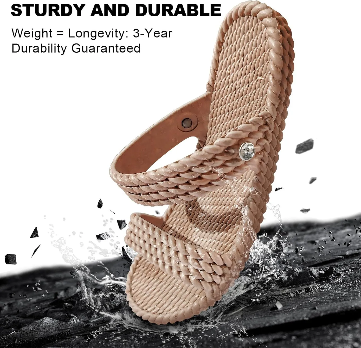 LAVAU Slide Sandals for Women, Slip-On Waterproof Slippers with Two Strap for Beach/Pool/Shower/Outdoor, Recyclable