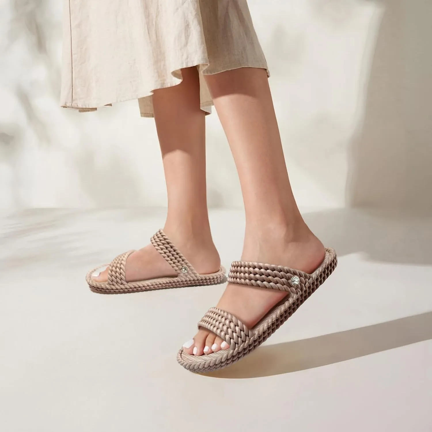 LAVAU Slide Sandals for Women, Slip-On Waterproof Slippers with Two Strap for Beach/Pool/Shower/Outdoor, Recyclable