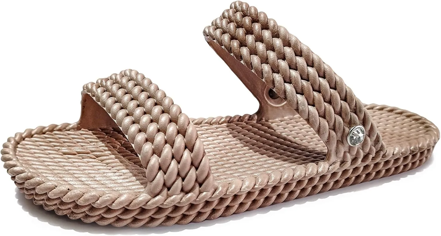 LAVAU Slide Sandals for Women, Slip-On Waterproof Slippers with Two Strap for Beach/Pool/Shower/Outdoor, Recyclable