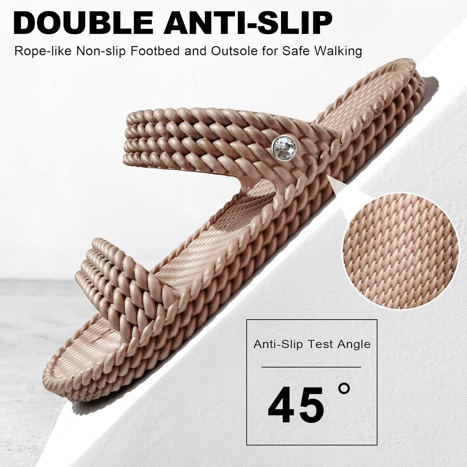 LAVAU Slide Sandals for Women, Slip-On Waterproof Slippers with Two Strap for Beach/Pool/Shower/Outdoor, Recyclable