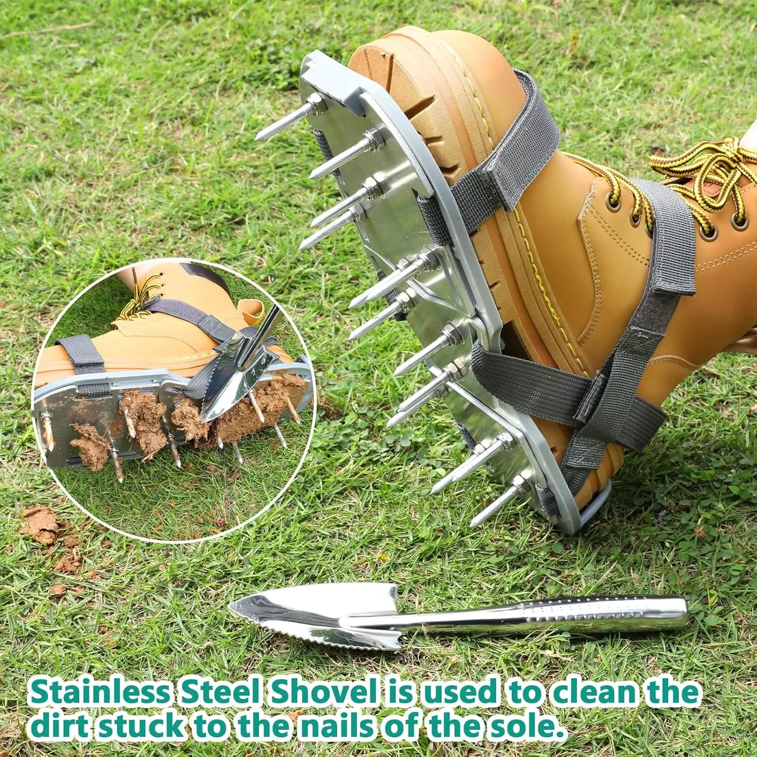 Lawn Aerator Shoes for Grass - Pre-Assembled Grass Aerator Shoes for Lawn - Soil Yard Aerator Tool for Aerating Patio Garden, Gray