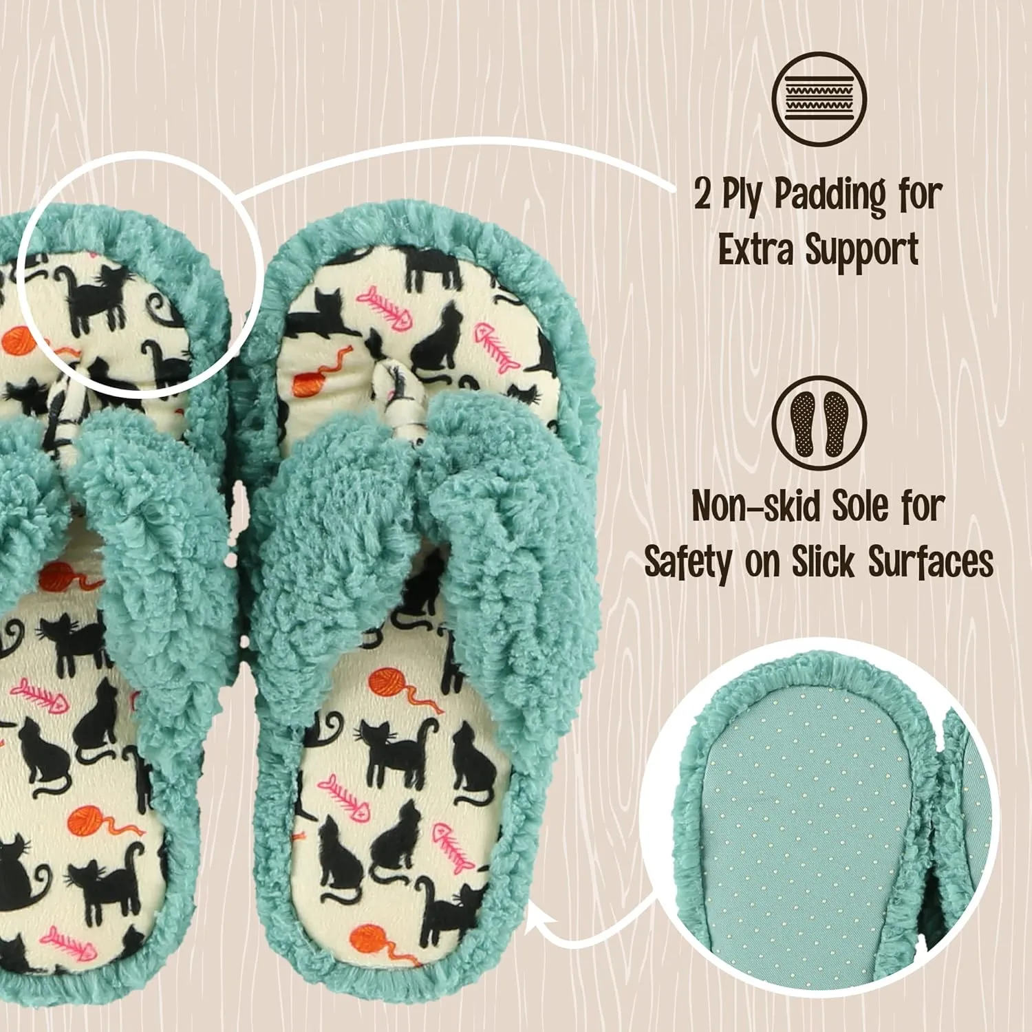 Lazy One Spa Flip-Flop Slippers for Women, Girls' Fuzzy House Slippers
