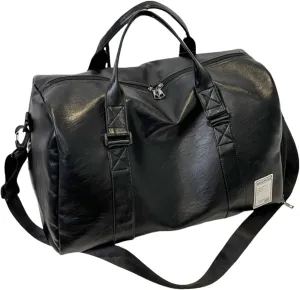 Leather Travel Duffel Bag with Separate Shoe Storage, Large Capacity Sports Gym Bag for Travel and Fitness (Black)