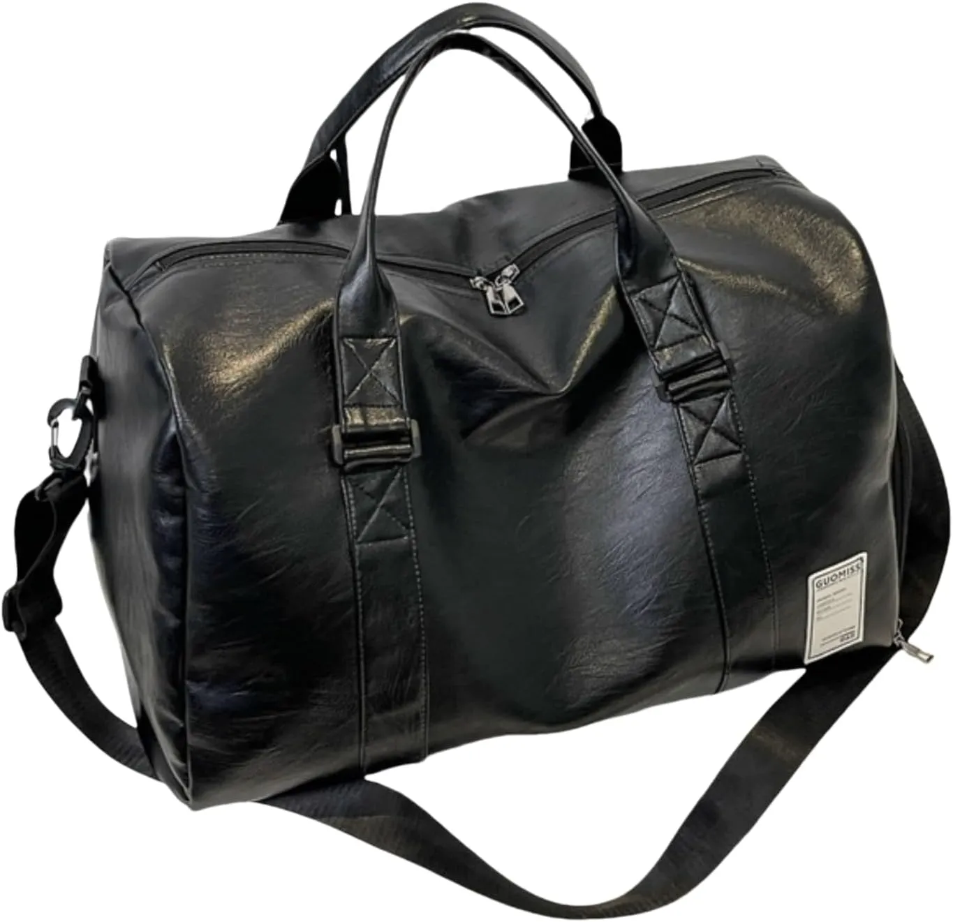 Leather Travel Duffel Bag with Separate Shoe Storage, Large Capacity Sports Gym Bag for Travel and Fitness (Black)