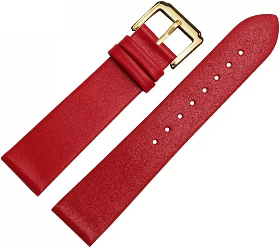 Leather Watch Strap for Men and Women -Thin Soft Buckle Accessories Thin Plain Grain Watch Chain(15mm)