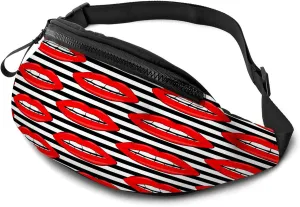 Leisure Sports Crossbody Fanny Pack Waist Bag For Women Men Red Sexy Lip Desire Glamour Line Teeth Wallets Belt Bag With Earphone Jack Zipper Bag Phone Bag For Outdoor