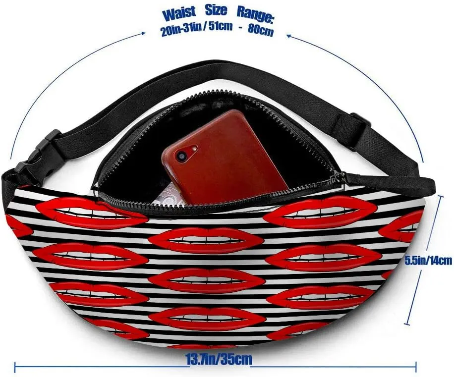 Leisure Sports Crossbody Fanny Pack Waist Bag For Women Men Red Sexy Lip Desire Glamour Line Teeth Wallets Belt Bag With Earphone Jack Zipper Bag Phone Bag For Outdoor