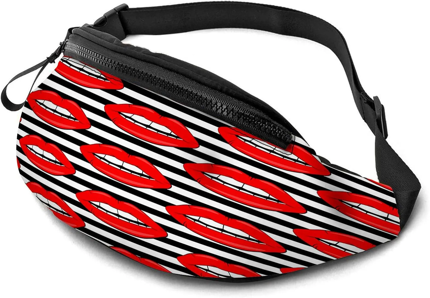 Leisure Sports Crossbody Fanny Pack Waist Bag For Women Men Red Sexy Lip Desire Glamour Line Teeth Wallets Belt Bag With Earphone Jack Zipper Bag Phone Bag For Outdoor