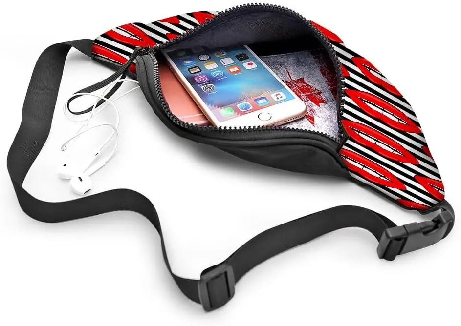 Leisure Sports Crossbody Fanny Pack Waist Bag For Women Men Red Sexy Lip Desire Glamour Line Teeth Wallets Belt Bag With Earphone Jack Zipper Bag Phone Bag For Outdoor