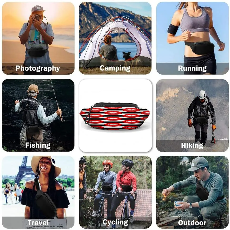 Leisure Sports Crossbody Fanny Pack Waist Bag For Women Men Red Sexy Lip Desire Glamour Line Teeth Wallets Belt Bag With Earphone Jack Zipper Bag Phone Bag For Outdoor