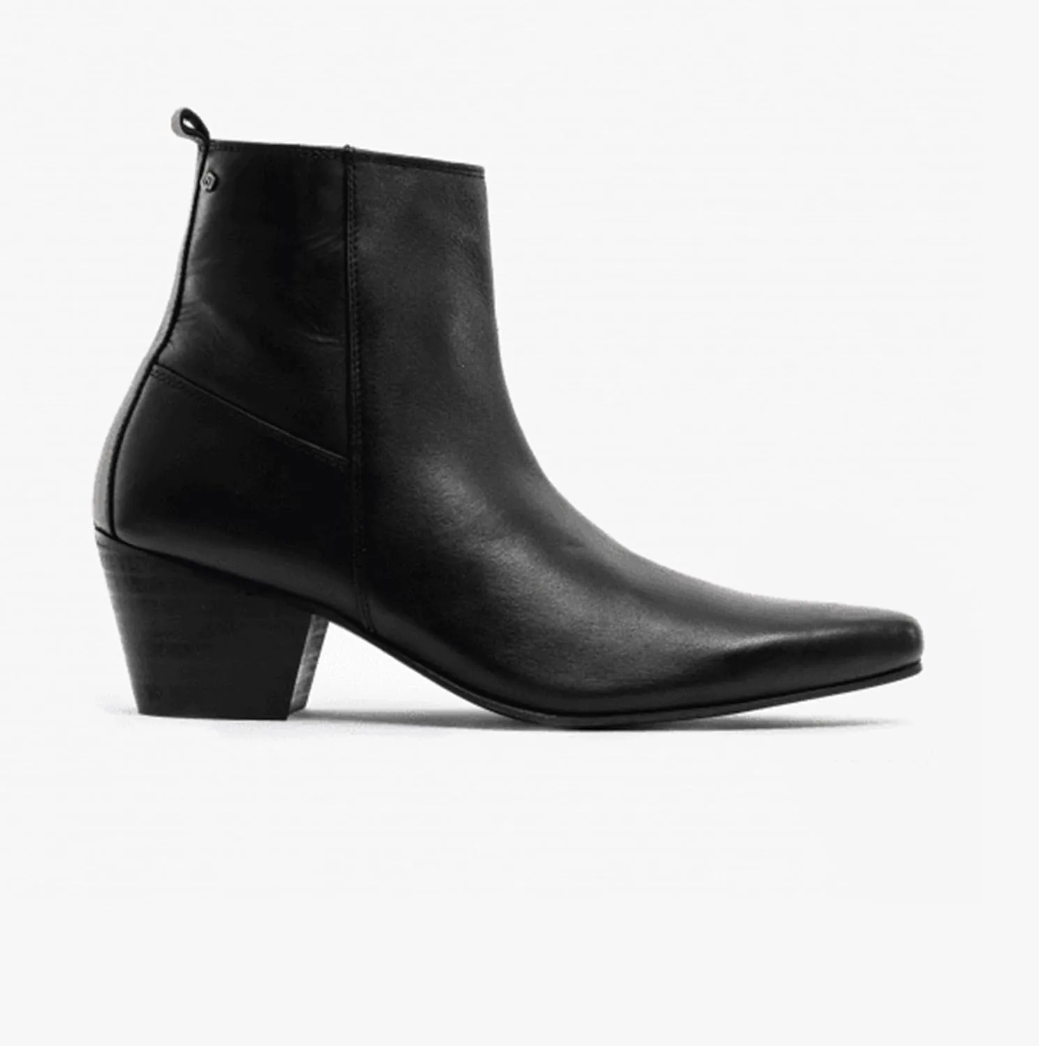 LENNON Mens Handcrafted Real Leather Winklepicker High Cuban Heel Side Zip Western Ankle Boots