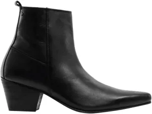 LENNON Mens Handcrafted Real Leather Winklepicker High Cuban Heel Side Zip Western Ankle Boots