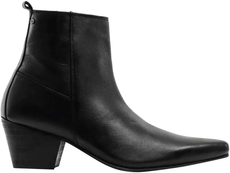LENNON Mens Handcrafted Real Leather Winklepicker High Cuban Heel Side Zip Western Ankle Boots