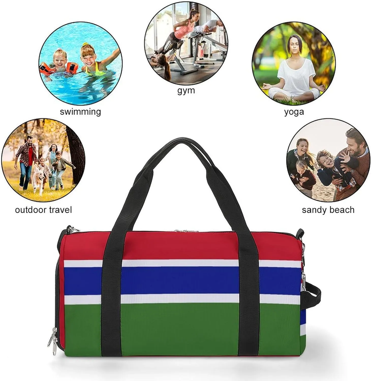 Lightweight Gambia Flag Duffel Bag for Boys Girls with Shoe Compartment