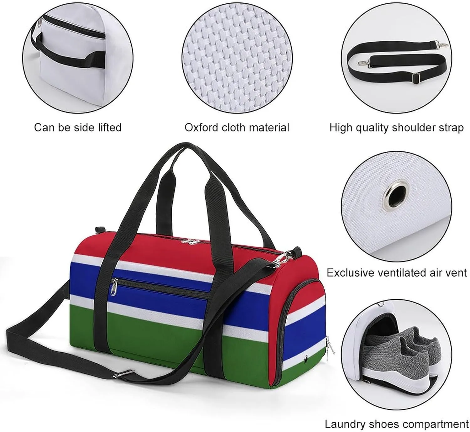 Lightweight Gambia Flag Duffel Bag for Boys Girls with Shoe Compartment