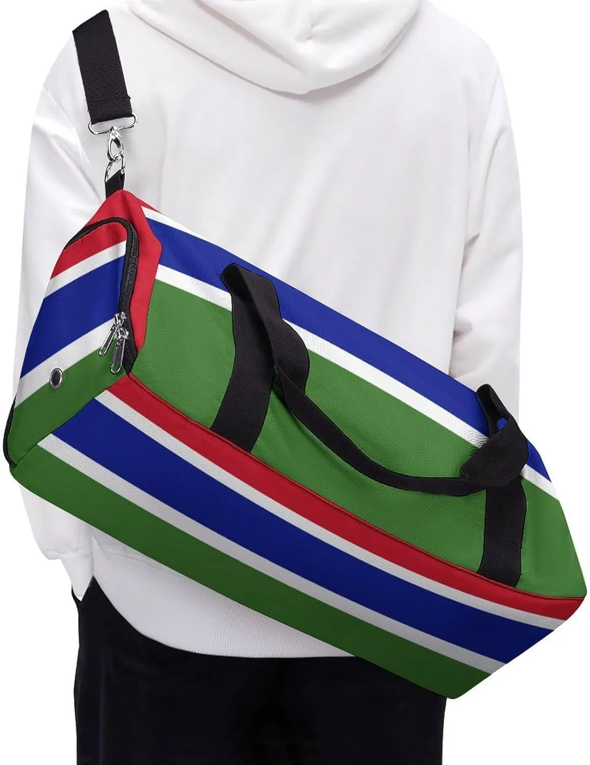 Lightweight Gambia Flag Duffel Bag for Boys Girls with Shoe Compartment