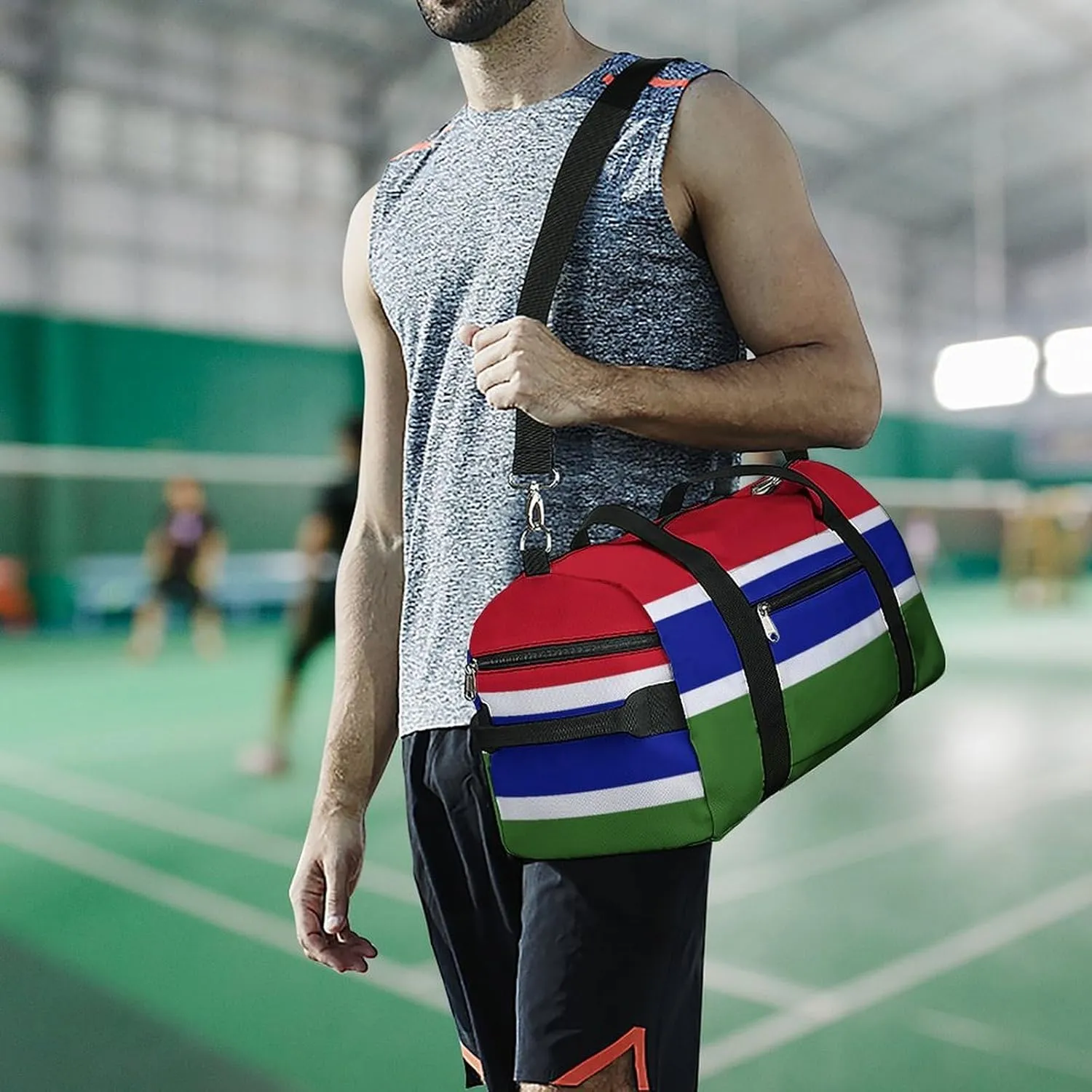 Lightweight Gambia Flag Duffel Bag for Boys Girls with Shoe Compartment