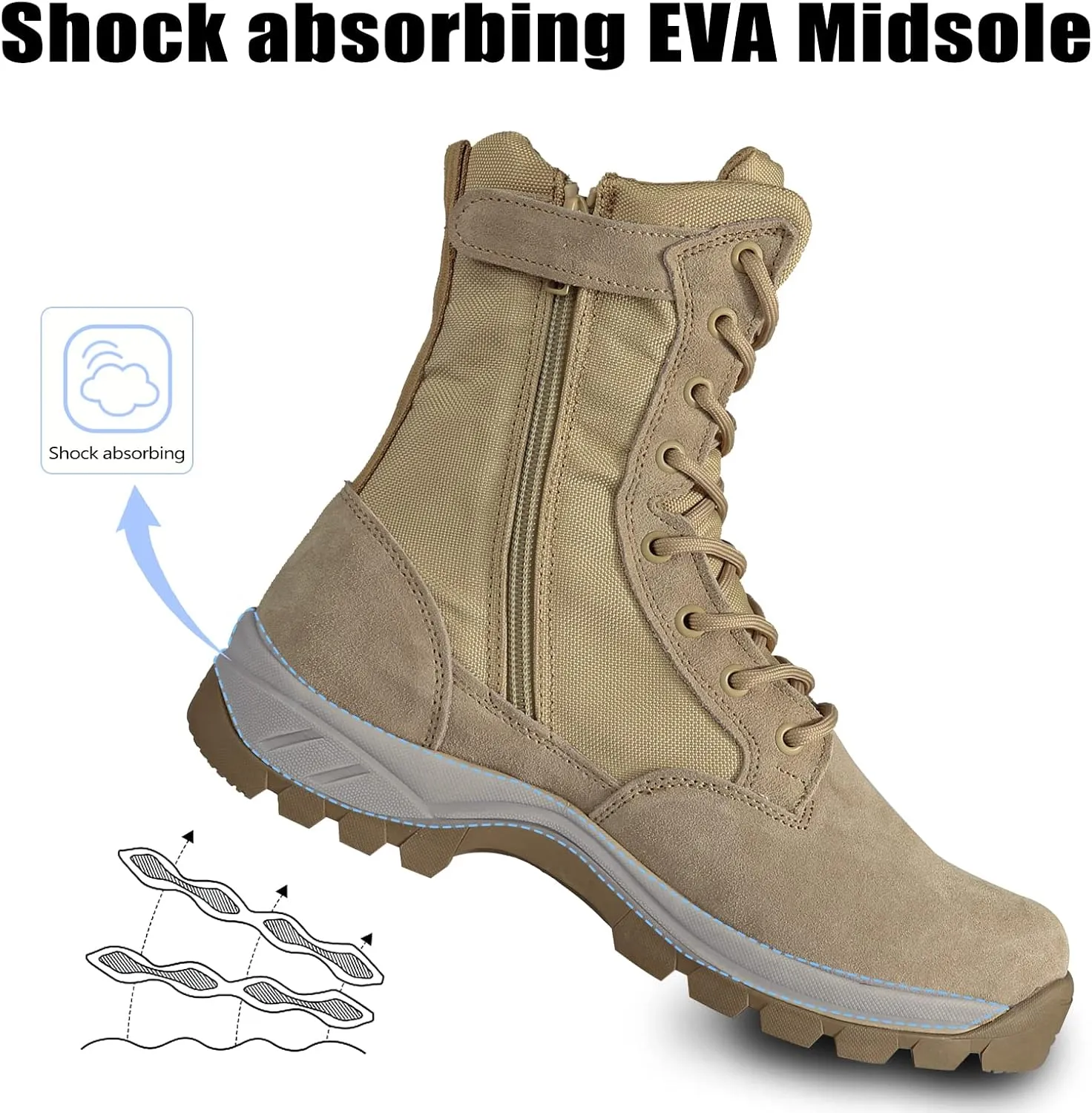 Lightweight Military Tactical Boots for Men Durable YKK Side Zipper Police Army Combat Jungle Breathable Comfortable Duty Boots
