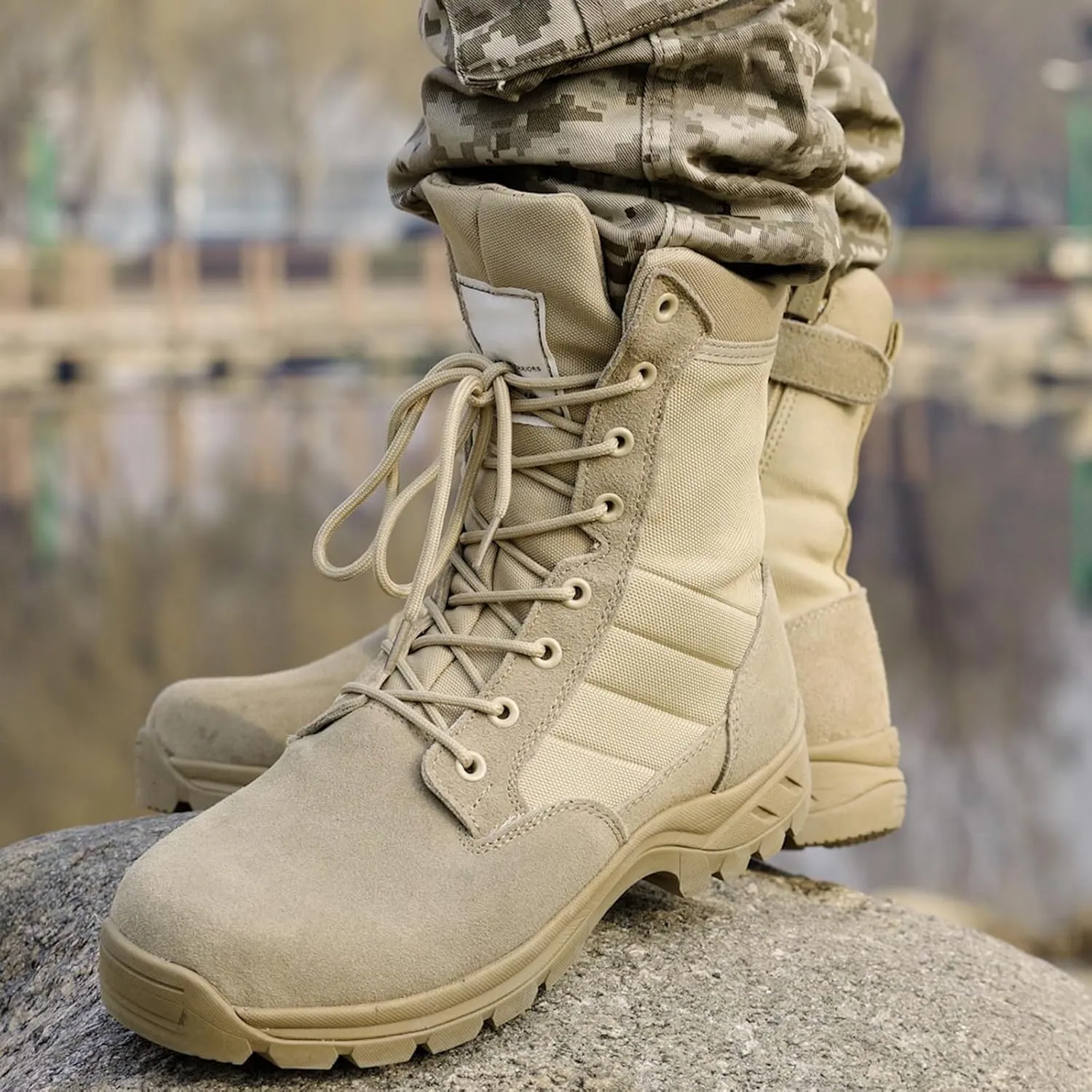 Lightweight Military Tactical Boots for Men Durable YKK Side Zipper Police Army Combat Jungle Breathable Comfortable Duty Boots