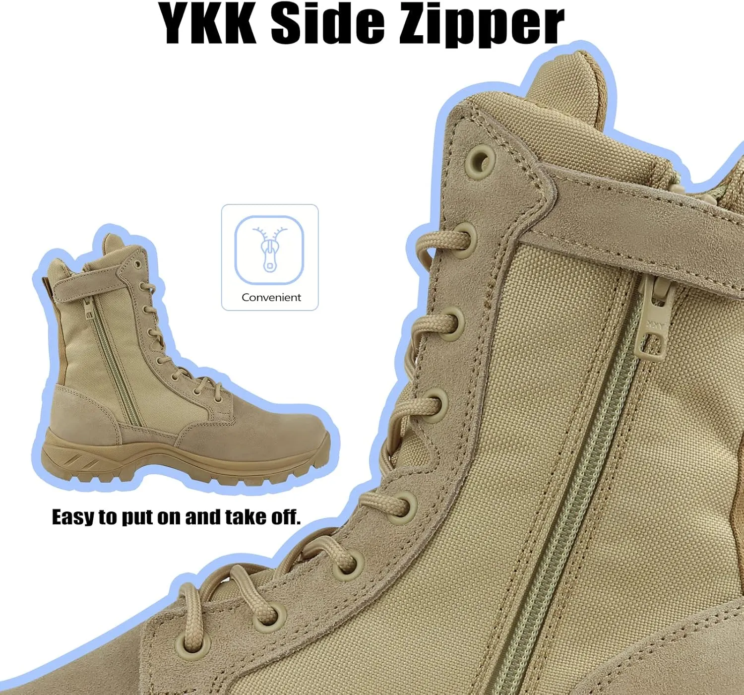 Lightweight Military Tactical Boots for Men Durable YKK Side Zipper Police Army Combat Jungle Breathable Comfortable Duty Boots