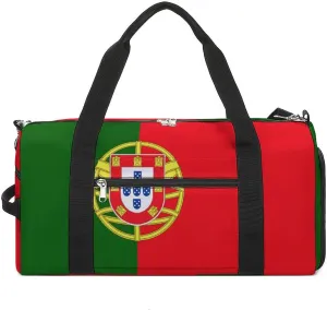 Lightweight Portugal Flag Sports Duffel Bag for Men Women Shoe Compartment