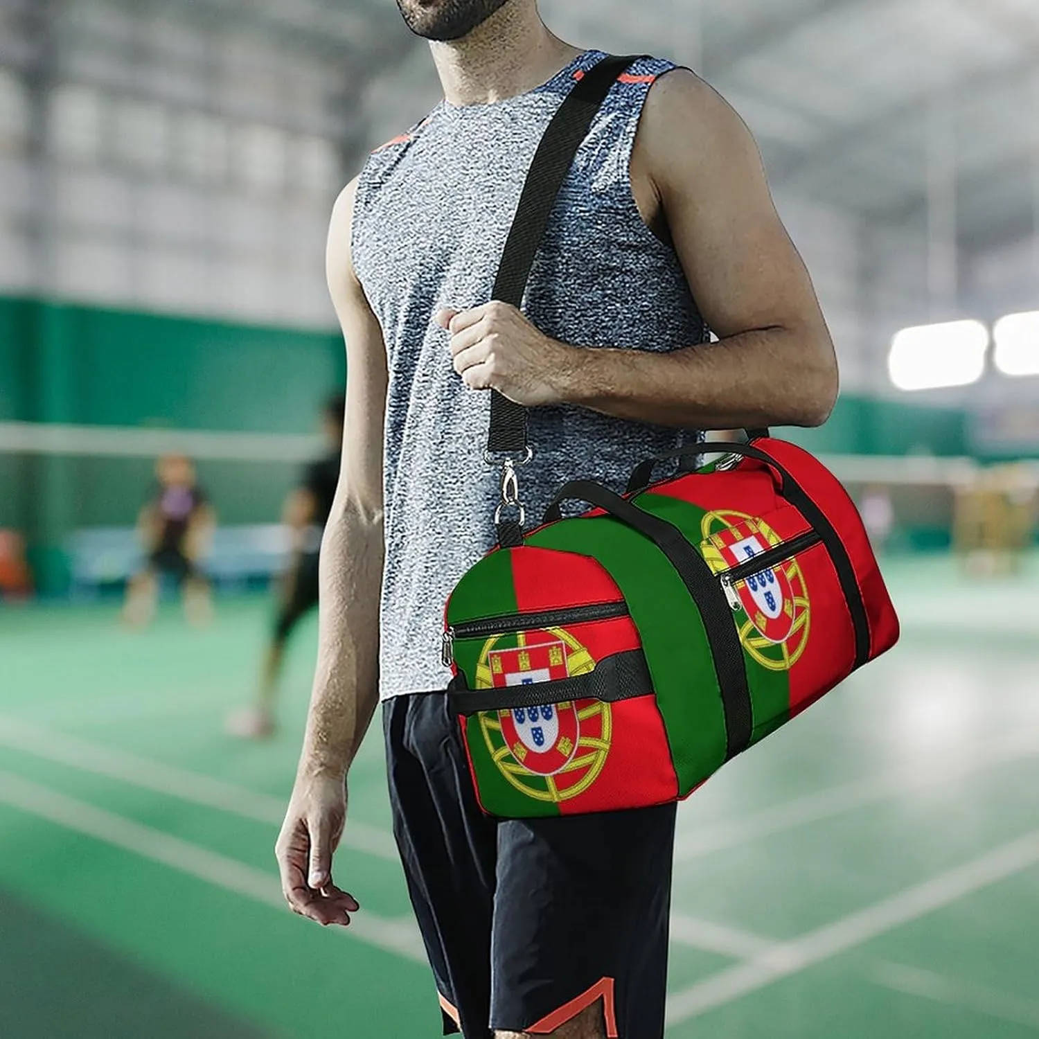 Lightweight Portugal Flag Sports Duffel Bag for Men Women Shoe Compartment